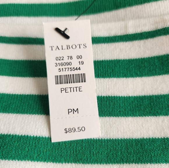 NWT Talbots green and white striped square neck short sleeved sweater MP - Picture 5 of 10